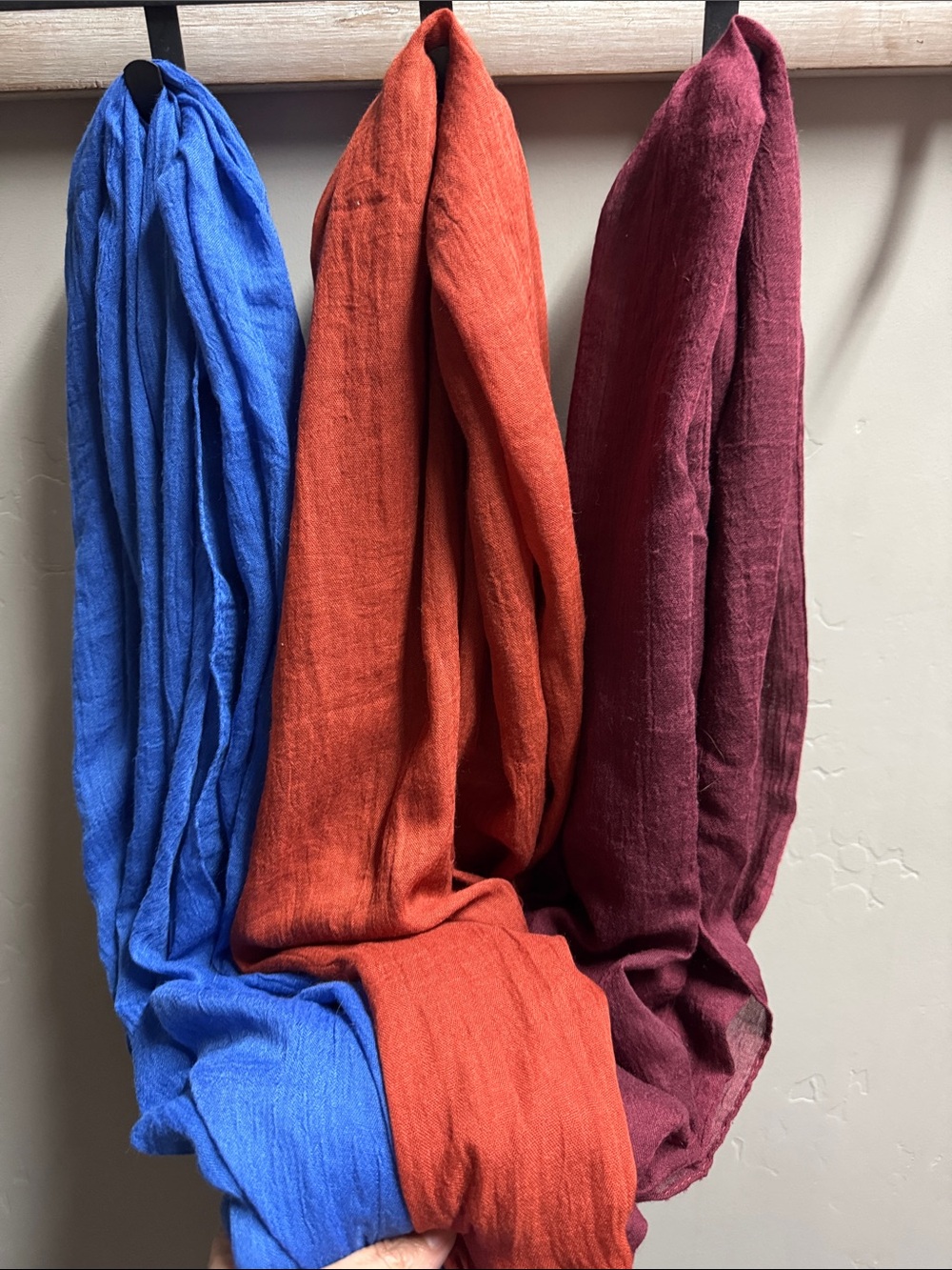 Bundle of women’s fall scarves- Blue, Orange, and Burgundy